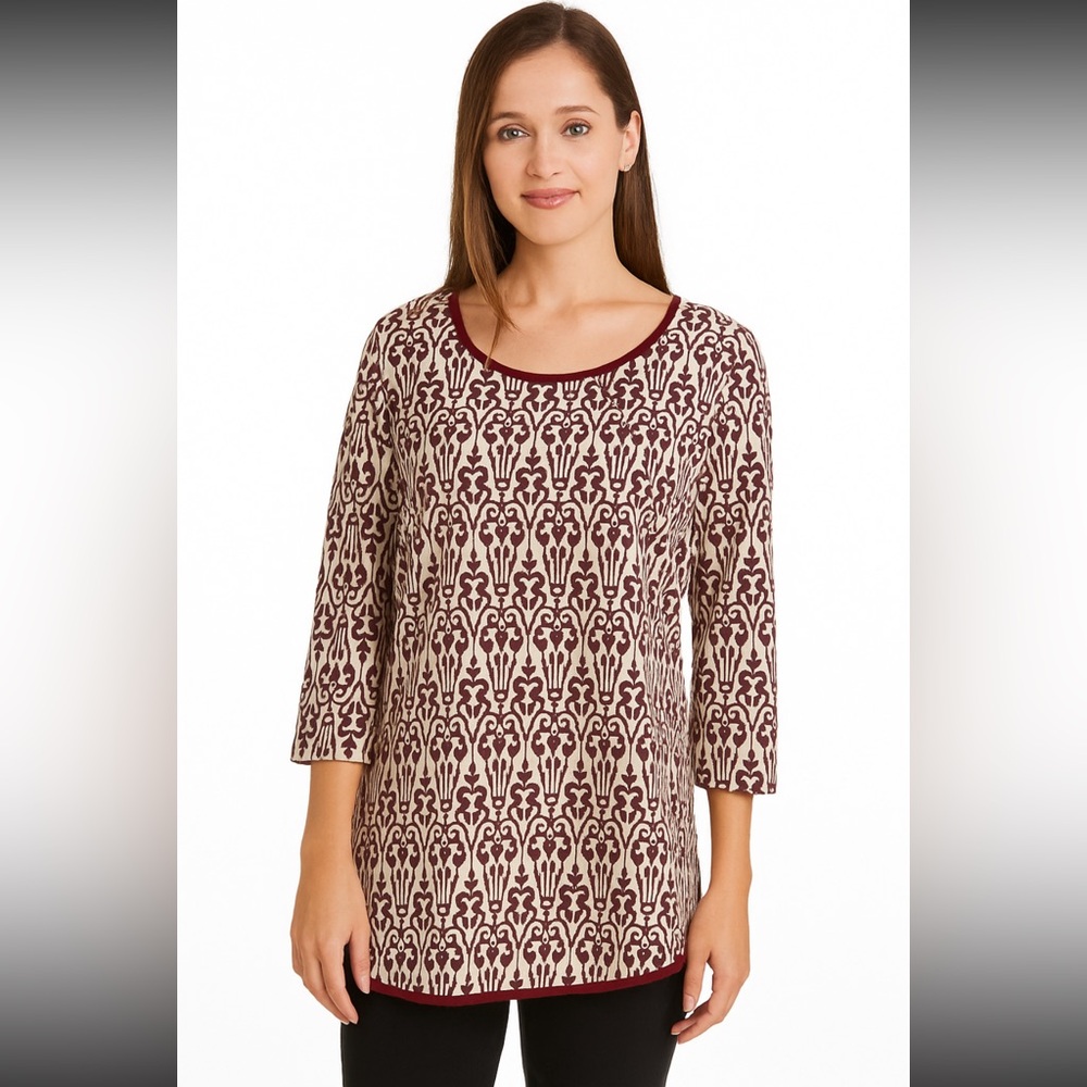 Everly Burgundy and Cream Patterned Blouse